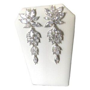 Silver Crystal Rhinestone Bridal Jewelry Dangle Earrings for Bride Prom Jewelry